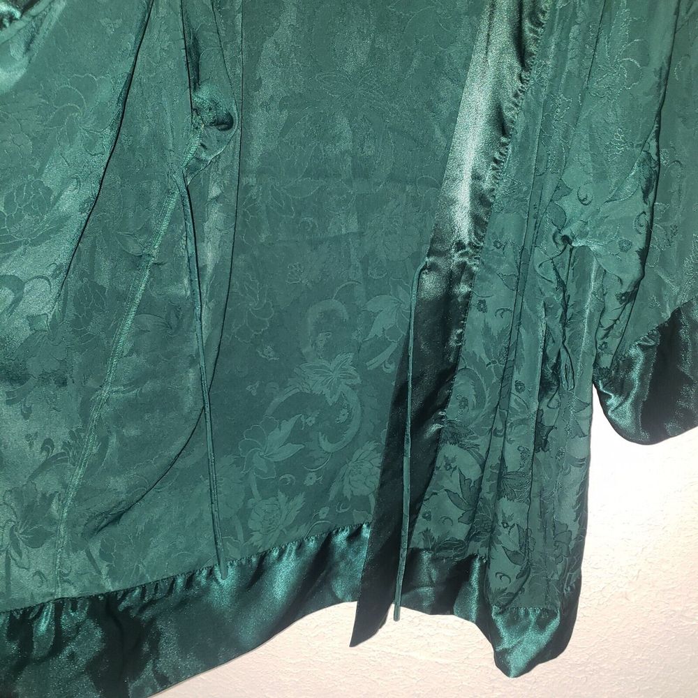 Vtg Victoria's Secret OS Gold Label Jacquard Kimono Bath Robe Green Satin Short - Picture 2 of 9